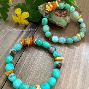 Baltic Amber Chrysoprase Bracelet 925 Sterling Silver